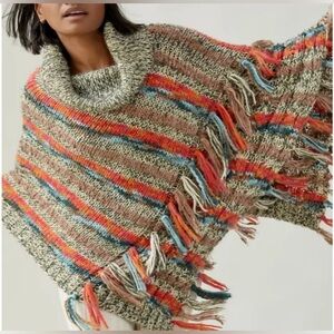 Anthropologie Tassled Turtleneck Poncho One Size
